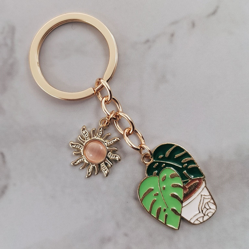 Mielas emalinis raktų pakabukas Saulė Rainbow Debesis Kaktusas Raktų Pakabukas Augalų Raktų Pakabukai Moterims Vyriškos Rankinės Priedai „Pasidaryk pats“ papuošalai Dovanos