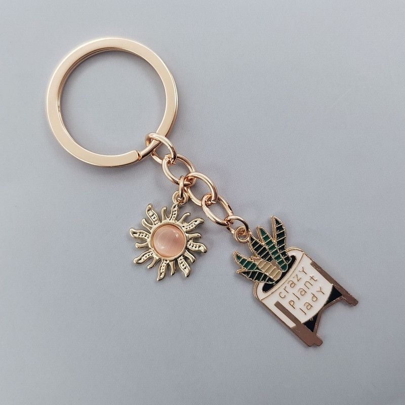 Mielas emalinis raktų pakabukas Saulė Rainbow Debesis Kaktusas Raktų Pakabukas Augalų Raktų Pakabukai Moterims Vyriškos Rankinės Priedai „Pasidaryk pats“ papuošalai Dovanos