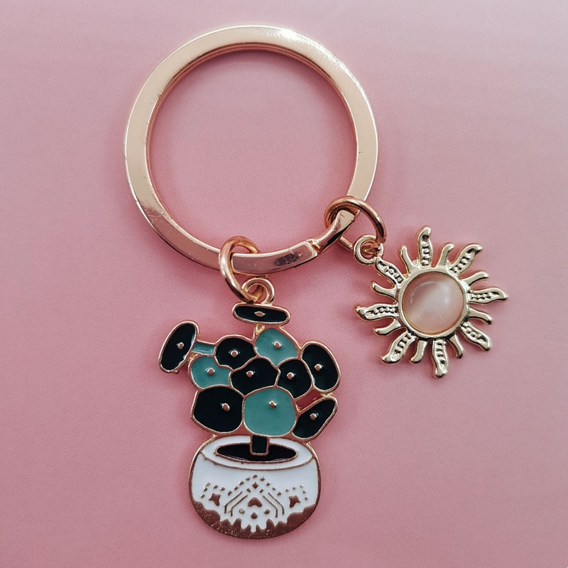 Mielas emalinis raktų pakabukas Saulė Rainbow Debesis Kaktusas Raktų Pakabukas Augalų Raktų Pakabukai Moterims Vyriškos Rankinės Priedai „Pasidaryk pats“ papuošalai Dovanos