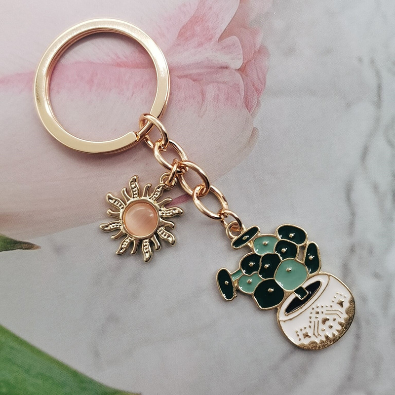 Mielas emalinis raktų pakabukas Saulė Rainbow Debesis Kaktusas Raktų Pakabukas Augalų Raktų Pakabukai Moterims Vyriškos Rankinės Priedai „Pasidaryk pats“ papuošalai Dovanos