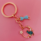 Gražios katės, gėlių žvaigždės raktų pakabukas, gyvūnas, emalio raktų pakabukas, draugystės dovanos poros mylėtojui, rankų darbo papuošalai