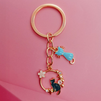 Gražios katės, gėlių žvaigždės raktų pakabukas, gyvūnas, emalio raktų pakabukas, draugystės dovanos poros mylėtojui, rankų darbo papuošalai