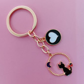 Mielas emalinis raktų pakabukas Mėnulio katės lankelis širdis Raktų pakabukas Apvalus raktų pakabukai Gyvūnų Dovanos Moterims Vyrams Automobilių Raktai Pasidaryk pats rankų darbo papuošalai