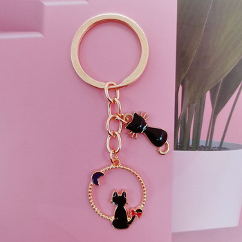 Χαριτωμένο μπρελόκ από σμάλτο Moon Cat Bowknot Μπρελόκ Καρδιά Στρογγυλά Μπρελόκ Δώρα για Γυναίκες Ανδρικά Κλειδιά αυτοκινήτου DIY Χειροποίητα κοσμήματα