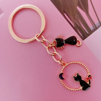 Сладък емайлиран ключодържател Moon Cat Bowknot Heart Ключодържател Кръгли ключодържатели Животни Подаръци за жени Мъже Ключове за кола Направи си сам ръчно изработени бижута