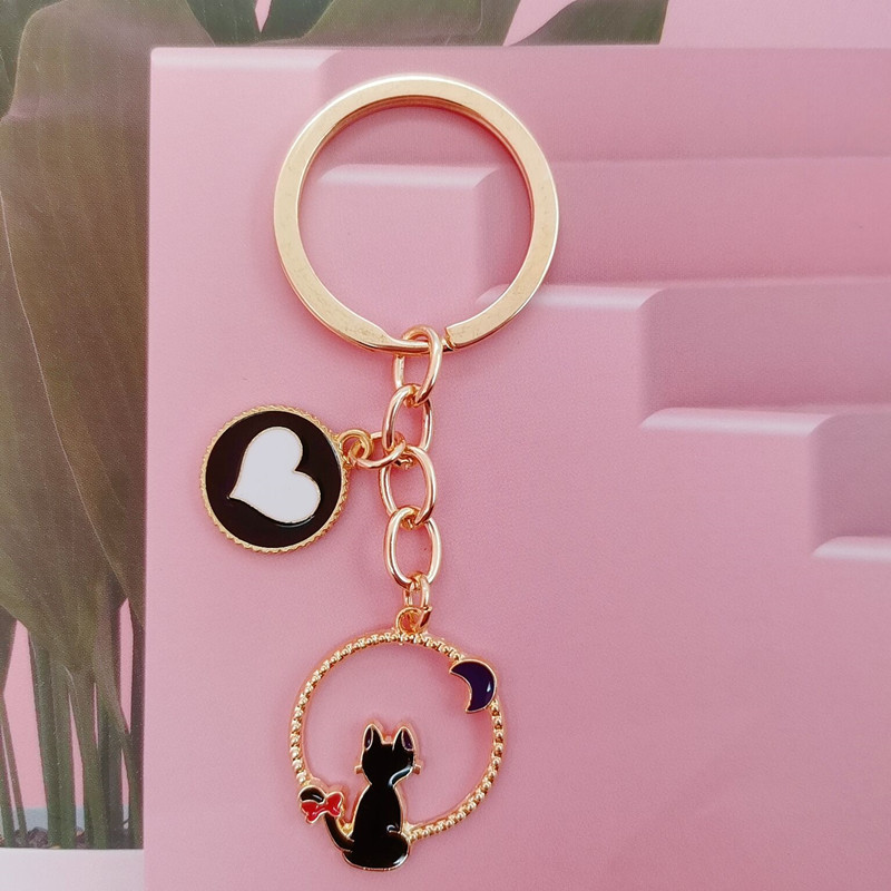 Mielas emalinis raktų pakabukas Mėnulio katės lankelis širdis Raktų pakabukas Apvalus raktų pakabukai Gyvūnų Dovanos Moterims Vyrams Automobilių Raktai Pasidaryk pats rankų darbo papuošalai