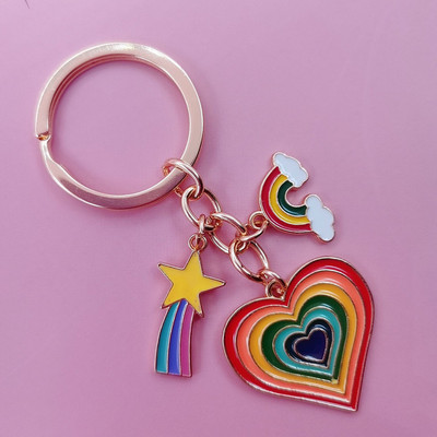 Κόκκινο μπλε Rainbow Love Keychain Μεταλλικό κρεμαστό μπρελόκ σε σχήμα καρδιάς Κρεμαστό κοριτσάκι Μαθητική Σχολική τσάντα Κρεμαστό ζευγάρι Δώρο Κορεατικού στυλ