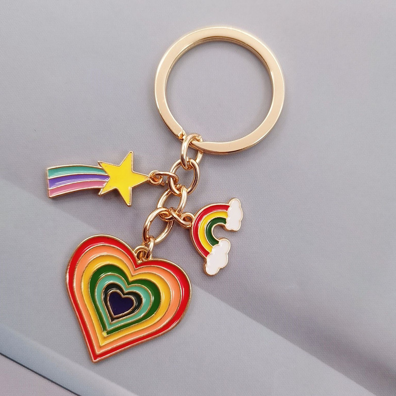 Κόκκινο μπλε Rainbow Love Keychain Μεταλλικό κρεμαστό μπρελόκ σε σχήμα καρδιάς Κρεμαστό κοριτσάκι Μαθητική Σχολική τσάντα Κρεμαστό ζευγάρι Δώρο Κορεατικού στυλ