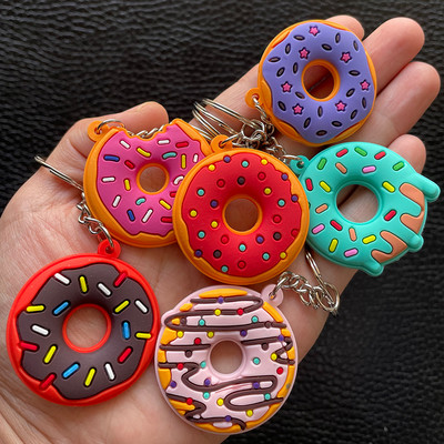 Creative Sweet Donut Keychain Party Favors Kids Food Pendant Keyrings Bagpack Ornaments Accessories Christmas New Year Gifts