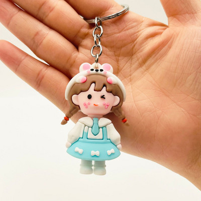 Crtani privjesak za ključeve djevojčice s bogavim licem stereo mekana plastična vrećica privjesak djevojka s pletenom kosom privjesak za ključeve