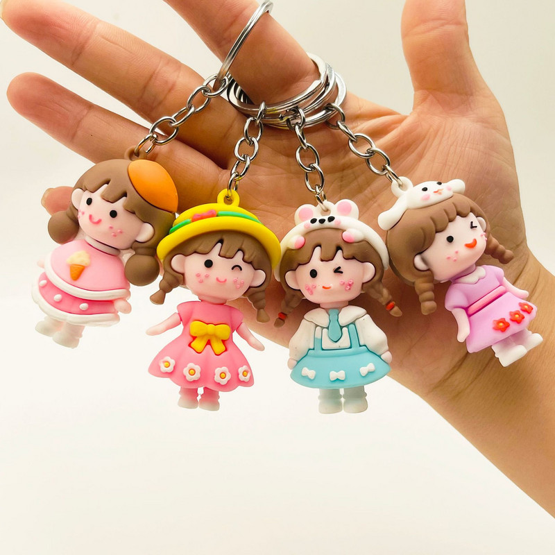 Animacinis filmukas su kietu veidu mergina raktų pakabukas stereofoninis minkštas plastikinis maišelis pakabukas mergaitei pinti plaukai mergaitės raktų pakabukas