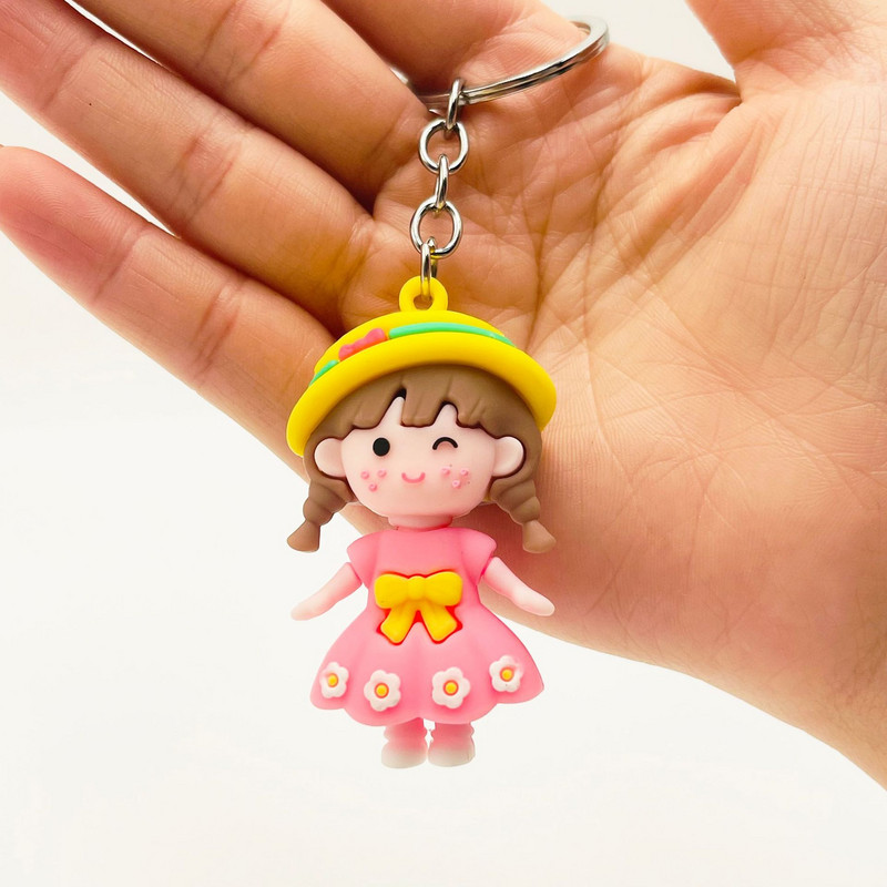 Animacinis filmukas su kietu veidu mergina raktų pakabukas stereofoninis minkštas plastikinis maišelis pakabukas mergaitei pinti plaukai mergaitės raktų pakabukas