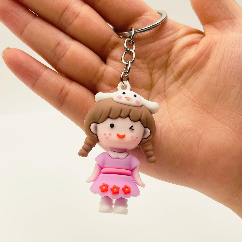 Animacinis filmukas su kietu veidu mergina raktų pakabukas stereofoninis minkštas plastikinis maišelis pakabukas mergaitei pinti plaukai mergaitės raktų pakabukas