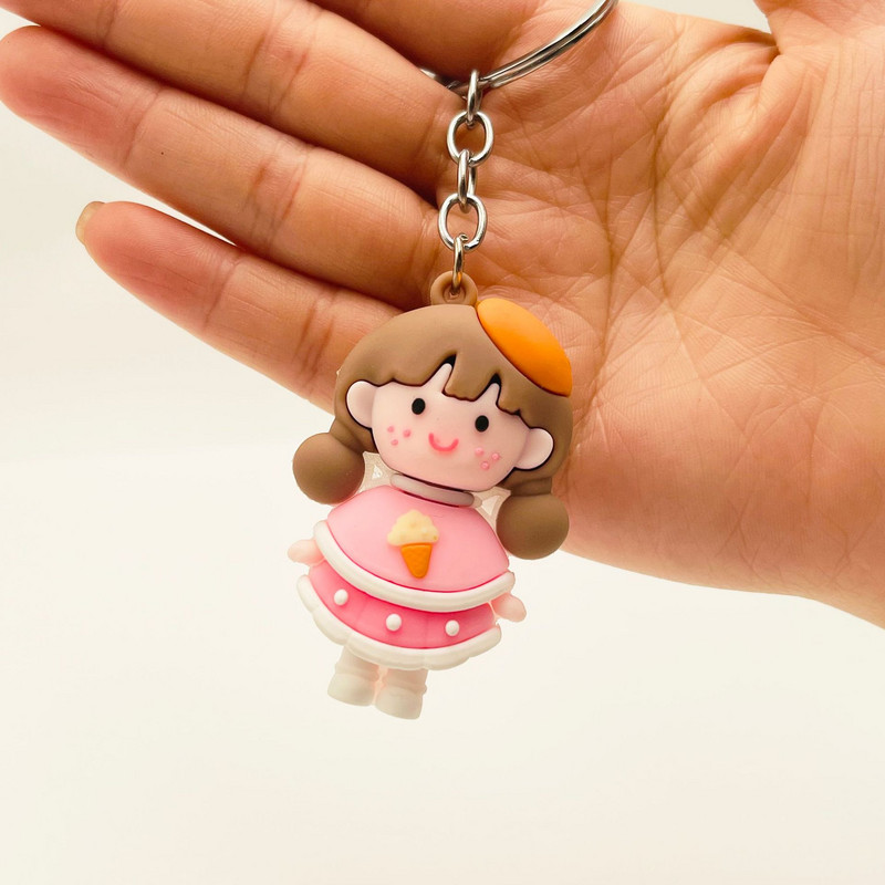 Animacinis filmukas su kietu veidu mergina raktų pakabukas stereofoninis minkštas plastikinis maišelis pakabukas mergaitei pinti plaukai mergaitės raktų pakabukas