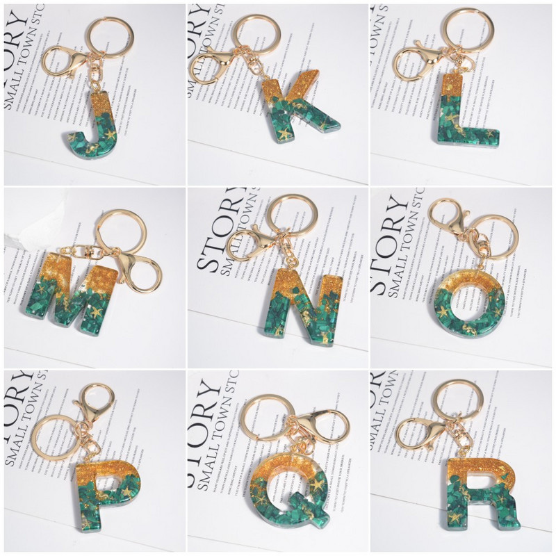 26 inicialai Raktų pakabukas Crystal Drop Klijai Malachitas Raidinis Raktų Pakabukas Moterų Merginų Kūrybinis krepšys Pakabukas „Pasidaryk pats“ Priedai Gimtadienio dovanos