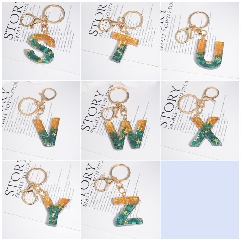 26 inicialai Raktų pakabukas Crystal Drop Klijai Malachitas Raidinis Raktų Pakabukas Moterų Merginų Kūrybinis krepšys Pakabukas „Pasidaryk pats“ Priedai Gimtadienio dovanos