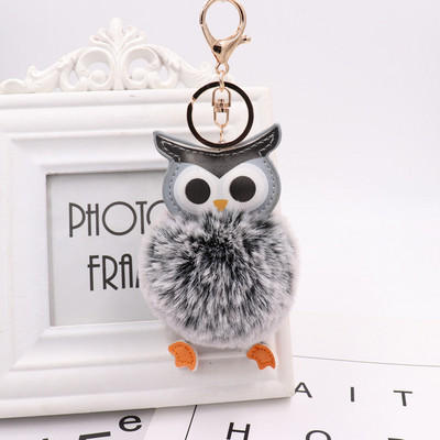 Cute Pompom Owl Keychain pom pom Key Chain Rabbit Fur Ball pompon Porte Clef Fluffy Leather Key Ring accessories Jewelry
