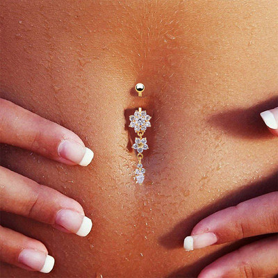 Νέα μόδα σέξι διάτρηση αφαλού κοσμήματα σώματος με λουλούδια κρεμαστό δαχτυλίδια κοιλιά για γυναίκες κορίτσια #77463