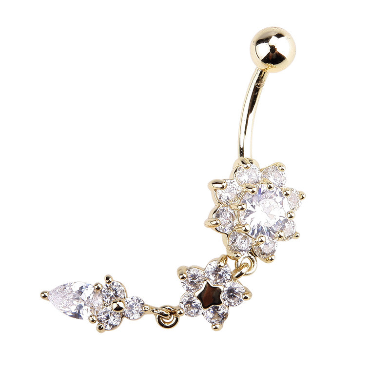 Jauns modes seksīgs pīrsings, naba, nagu ķermenis, rotaslietas ar ziediem, piekarināmi kristāla gredzeni ar vēderpogu sievietēm #77463