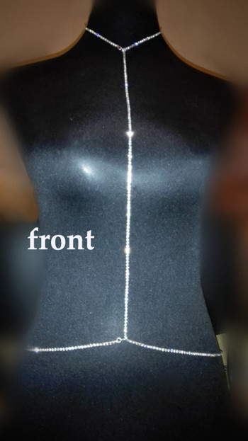 Модни дамски сребърни блестящи кристални кристали с двойни предни и задни вериги за тяло за жени Модни бижута Бижута за тяло