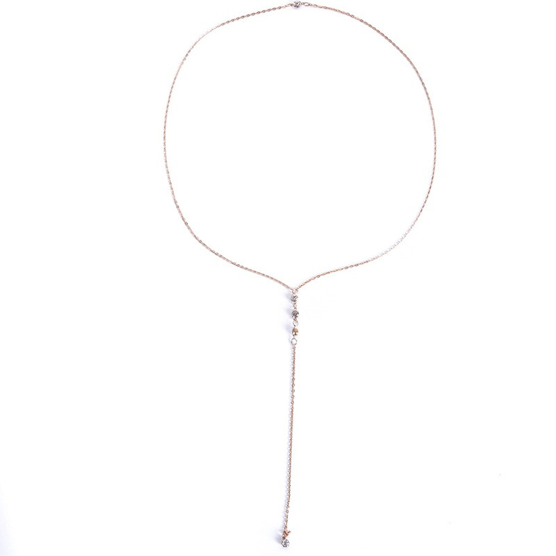 Colier lung pentru femei de vară sexy, lanț de corp, spatele gol, culoare auriu, colier cu pandantiv de cristal, bijuterii pentru plajă, rochie de mireasă