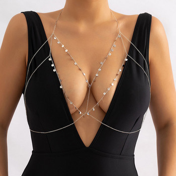 Модна преувеличена многопластова верижка с пискюли с имитация на перли за тяло Дамска женска алуминиева верига на гърдите Парти аксесоари