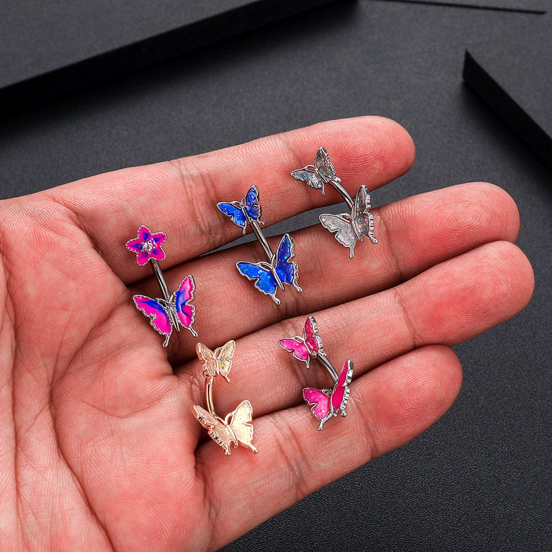 Χαριτωμένα λουλούδια πεταλούδα τρυπήματα αφαλού από χάλυβα Ombligo για γυναίκες κορίτσια Γυαλιστερά κρυστάλλινα δαχτυλίδια CZs σέξι τρύπημα ηλίανθου