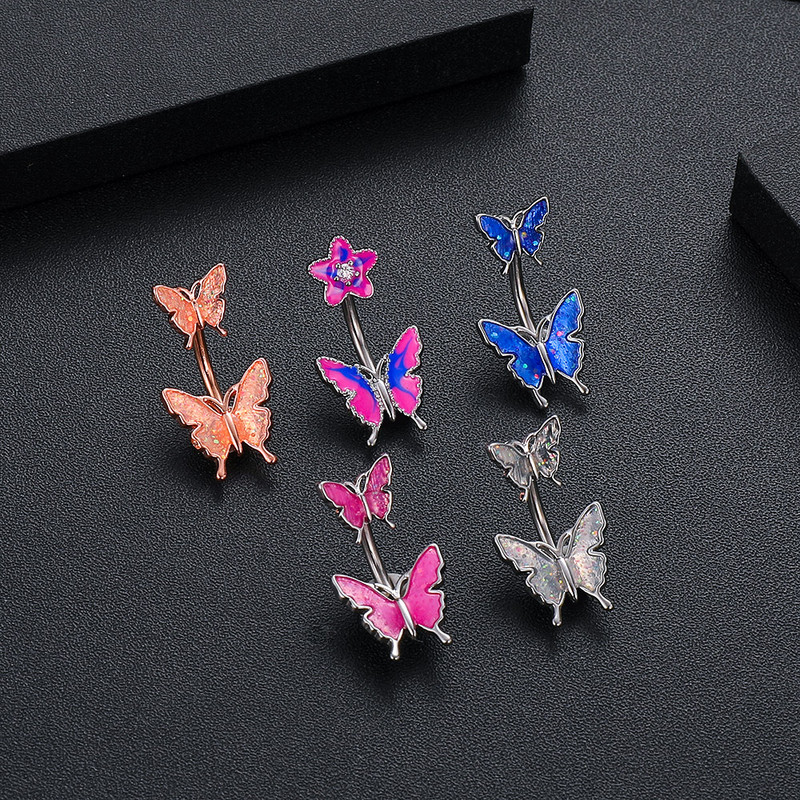 Χαριτωμένα λουλούδια πεταλούδα τρυπήματα αφαλού από χάλυβα Ombligo για γυναίκες κορίτσια Γυαλιστερά κρυστάλλινα δαχτυλίδια CZs σέξι τρύπημα ηλίανθου