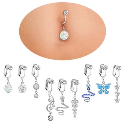 Heart Belly Button Ring Fake Belly Piercing Jewelry Clip On Earrings Piercing Navel Fake Piercing Butterfly Belly Button Rings