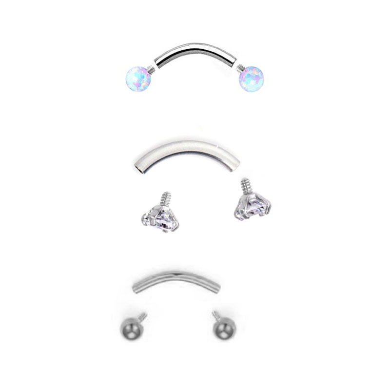 1 db 1,2x8x3 mm 5 stílus ívelt súlyzók szemöldök piercing opál tragus bár testékszerek rozsdamentes acél Helix piercing gyűrű