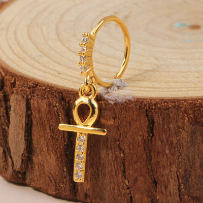 Δαχτυλίδι μύτης για γυναίκες CZ Σταυρός κρεμαστός κρεμαστός κρίκος μύτης κρίκος 18 καρατίων επιχρυσωμένο σκουλαρίκι μύτης διάτρησης χόνδρου