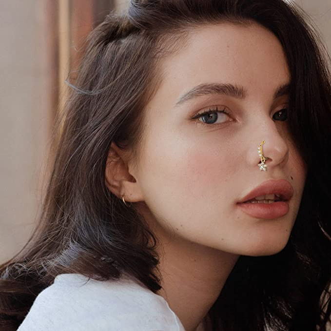 Κρεμαστά δαχτυλίδια μύτης Κρίκοι για γυναίκες Devil's Eye Heart Cross CZ Dangle Nose Rings Σκουλαρίκια χόνδρου Κρεμασμένα κοσμήματα για διάτρηση μύτης