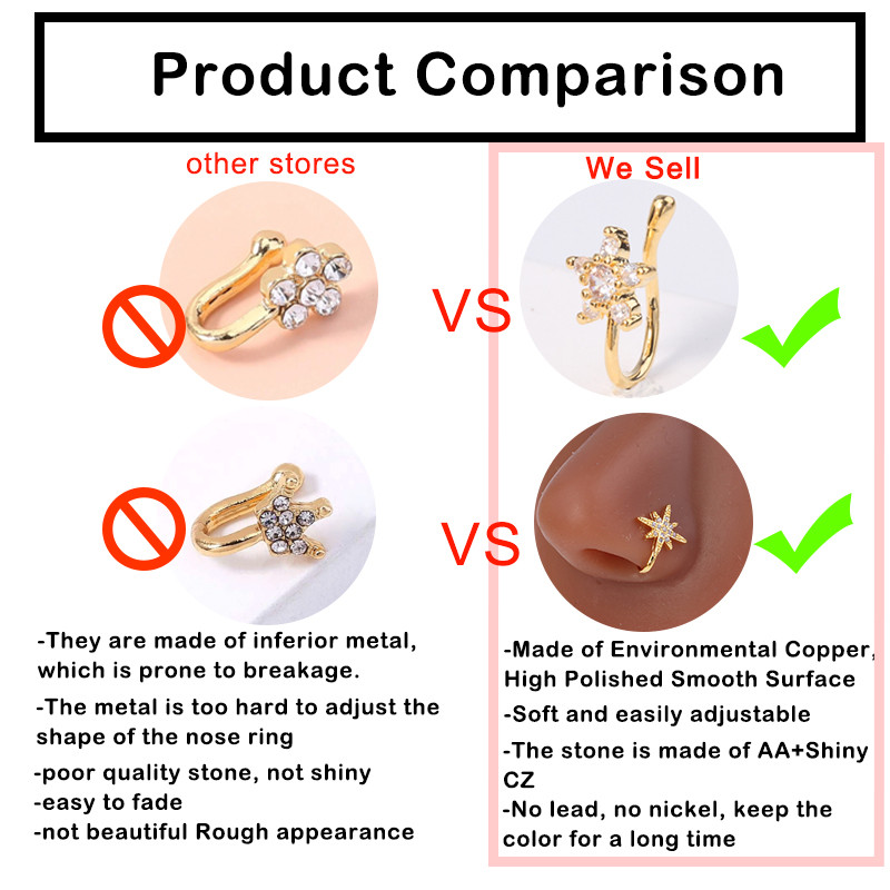 Ψεύτικο δαχτυλίδι μύτης CZ Αφρικανικές μανσέτες μύτης Χρυσό ψεύτικο διάφραγμα δαχτυλίδια μύτης Κλιπ στη μύτη Κοσμήματα για γυναικεία μη τρυπημένα κοσμήματα σκουλαρίκια