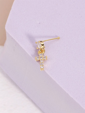 Κρεμαστά καρφιά μύτης Δαχτυλίδια Piercing Pin Body Jewelry Κρυστάλλινο Ζιργκόν Σταυρός Μύτη Βίδα Κόκκαλο Ψηλό ρουθούνι Piercing Κοσμήματα Χρυσό