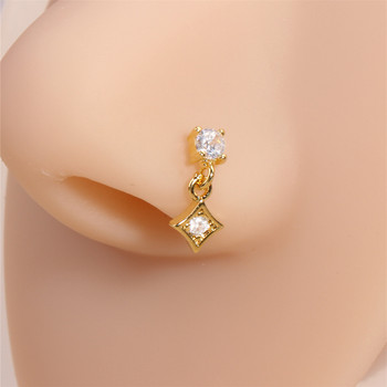 Златен пръстен за нос с висулка за жени Бижута с игла за пиърсинг Хипоалергенна висяща шпилка за нос Кристал Циркон Нос Винт Кост