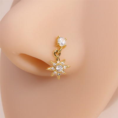 Zlatni privjesak prsten za nos za žene Nakit igla za piercing Hipoalergenski viseći klin za nos Kristalni cirkon Vijak za nos Kost
