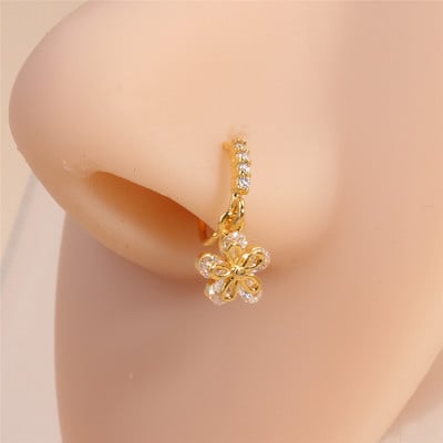 Zlatni privjesak prsten za nos za žene Nakit igla za piercing Hipoalergenski viseći klin za nos Kristalni cirkon Vijak za nos Kost