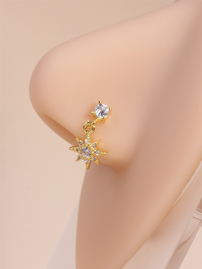 Zlatni privjesak prsten za nos za žene Nakit igla za piercing Hipoalergenski viseći klin za nos Kristalni cirkon Vijak za nos Kost