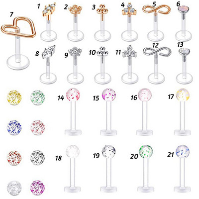 1 бр Bioplast Гъвкав 16G 6-10 mm Push-in Labret Lip Stud с Press Fit стоманен циркон Ушен хрущял Tragus Пиърсинг Бижута за тяло