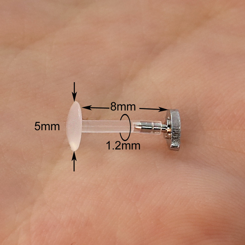 1vnt Bioplast Lankstus 16G 6-10mm įstumiamas Labret lūpų segtukas su prispaudžiamu plieniniu cirkonio ausų kremzlės Tragus auskarų vėrimu kūno papuošalai