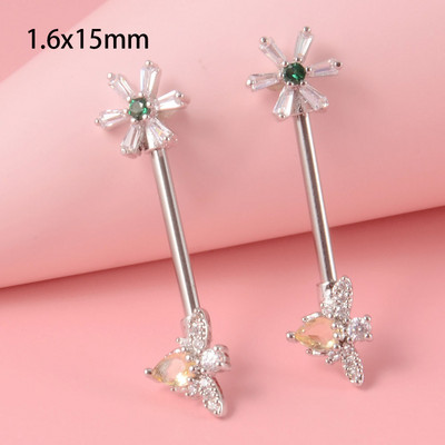 CHUANCI 1 ζεύγος χειρουργικό ατσάλι σε σχήμα καρδιάς Δαχτυλίδι θηλής με μπάρα Δαχτυλίδι θηλή Δαχτυλίδι για διάτρηση σώματος κοσμήματα 14G