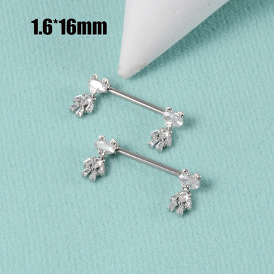 CHUANCI 1 ζεύγος χειρουργικό ατσάλι σε σχήμα καρδιάς Δαχτυλίδι θηλής με μπάρα Δαχτυλίδι θηλή Δαχτυλίδι για διάτρηση σώματος κοσμήματα 14G