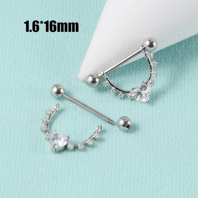 CHUANCI 1 ζεύγος χειρουργικό ατσάλι σε σχήμα καρδιάς Δαχτυλίδι θηλής με μπάρα Δαχτυλίδι θηλή Δαχτυλίδι για διάτρηση σώματος κοσμήματα 14G