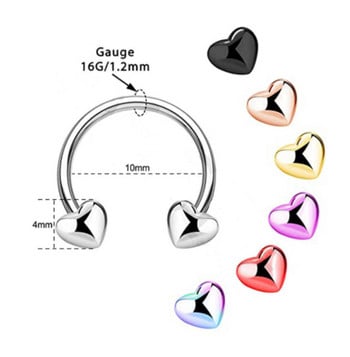 Heart Hoop Nose Ring Septum Piercing Circular Barbell Lip Ring Ear cartilage Earring BCR Tragus Helix Body Jewelry 16G