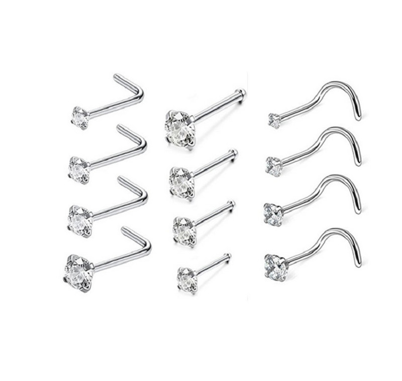 1 gab Modes nerūsējošā tērauda kristāla deguna starpsienas pīrsinga kniedes 20G mini deguna gredzens auskari kniedes ķermeņa pīrsings rotaslietas sievietēm