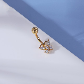Δαχτυλίδι κοιλιάς 1 τεμαχίου χρυσού χρώματος από ανοξείδωτο ατσάλι Flower Heart CZ Κρυστάλλινος ομφαλός δαχτυλίδια αφαλού Πεταλούδα τρυπήματα αφαλού 14G