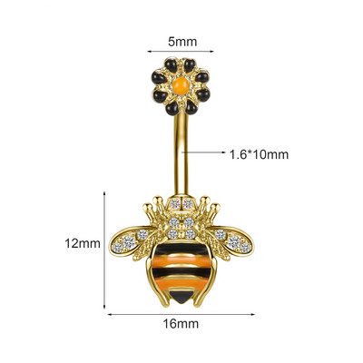 1 komad prstena za trbuh od nehrđajućeg čelika zlatne boje Cvjetno srce CZ kristalno prstenje za pupak Leptir piercing za pupak 14G