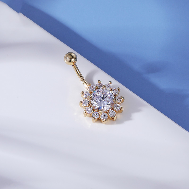 1 komad prstena za trbuh od nehrđajućeg čelika zlatne boje Cvjetno srce CZ kristalno prstenje za pupak Leptir piercing za pupak 14G