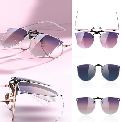 UV Protection Clip on Glasses Women Men Polarized Sunshade Sunglasses Flip Up Retro Gradient Lense Driving Eyewear Goggles