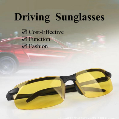 Поляризирани слънчеви очила Очила за нощно виждане Мъжки очила против отблясъци Driving Goggle Half Frame For Driver UV375 Day Night Glasses